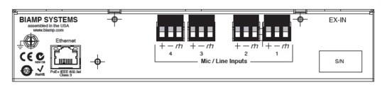 Biamp EX-IO (Tesira) модуль расширения на 2 mic/line аудиовхода и 2 mic/line аудиовыхода c PoE+