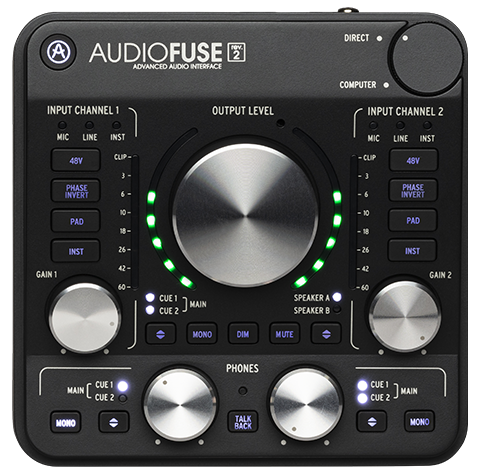 Arturia Audiofuse Rev2 Аудио интерфейс, 24бит/192кГц, 14x14 (аналоговых 4x4) входов/выходов, 2xXLR микрофонных входа, встроенный микрофон, 2х1/4" TRS Jack выхода на наушники, S/PDIF, Word Clock, ADAT, MIDI, USB-концентратор на 3 порта