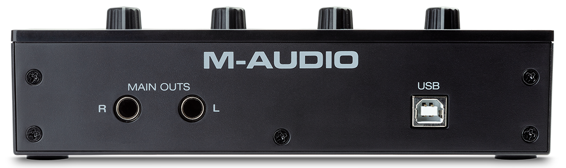 M-Audio M-Track Duo USB аудиоинтерфейс, 2х 1/4” линейный выход, 2х XLR-1/4" комбинированный микрофонный/линейный/инструментальный вход, +48в, 1х 1/4” выход на наушники,  переключатель мониторинга USB/Direct/Direct Mono, Mac/PC