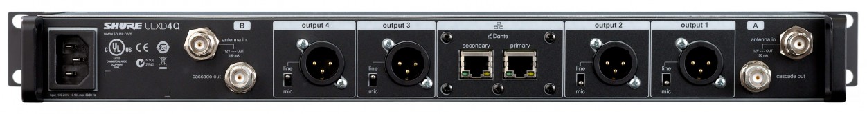 Shure ULXD4Q G51 четырехканальный цифровой приемник серии ULXD, рабочие частоты 470-534 МГц