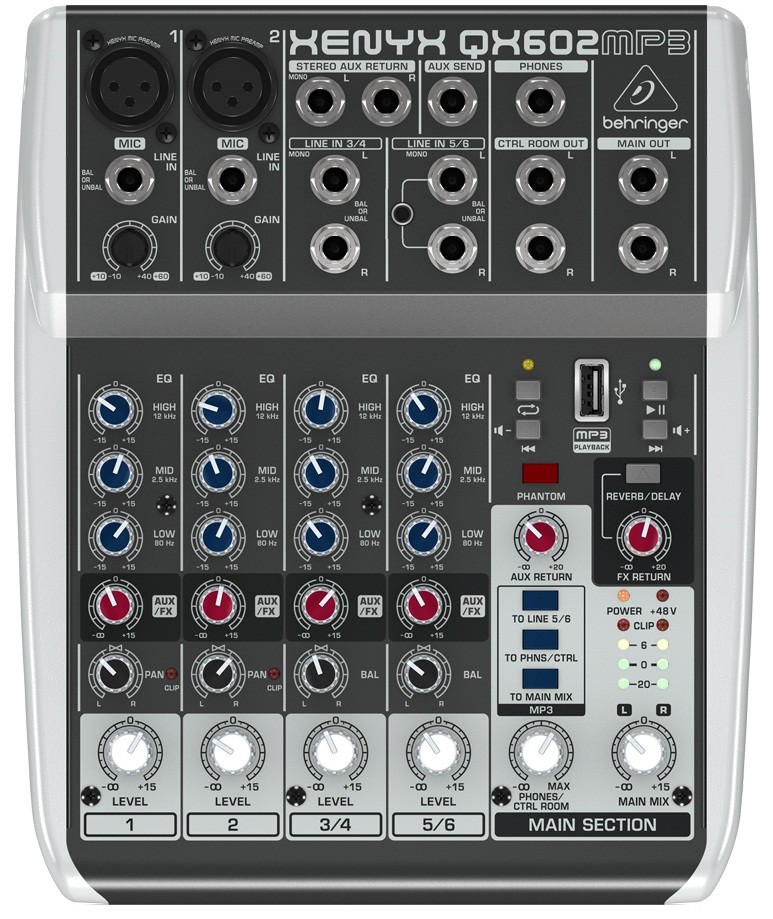 Behringer QX602MP3 микшер, 6 каналов, встроенный MP3-плеер