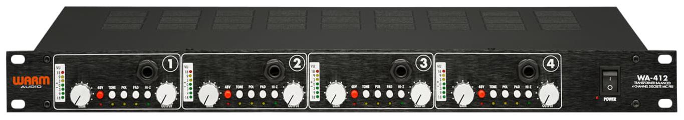 Warm Audio WA-412 4-канальный дискретный микрофонный предусилитель/инструментальный DI, усиление 65дБ, трансформатор Altran, инс