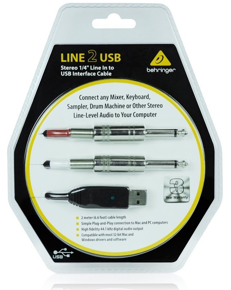 Behringer Line2USB линейный стерео USB-аудиоинтерфейс (кабель), 44.1кГц и 48 кГц, длина 2 метра