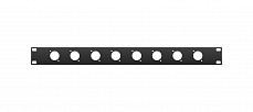 AT Group Panel 1U-08D 19" рэковая панель 1U, 8 отверстий, под разъемы с фланцем D- типа, сталь 1.5 мм, отверстия для кабель-трейсера, размеры 482х44х10 мм, цвет: черный