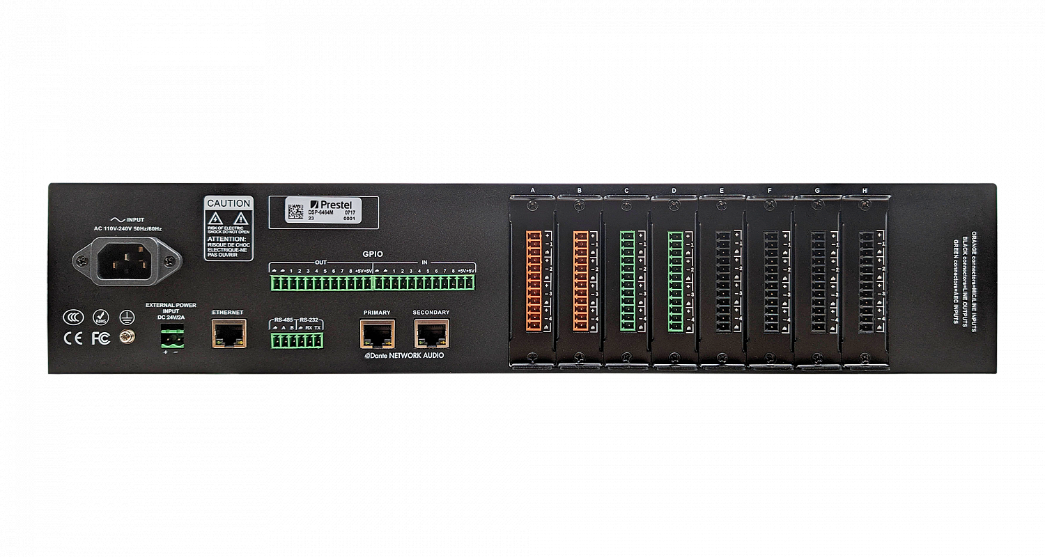 Prestel DSP-6464M модульный аудиопроцессор, Dante и аналоговое аудио, открытая архитектура, 64x64 каналов